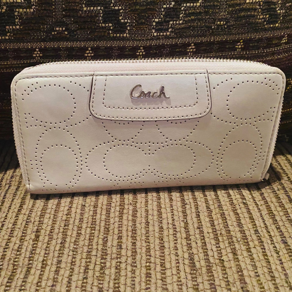 COACH White Perforated Signature Leather Wallet